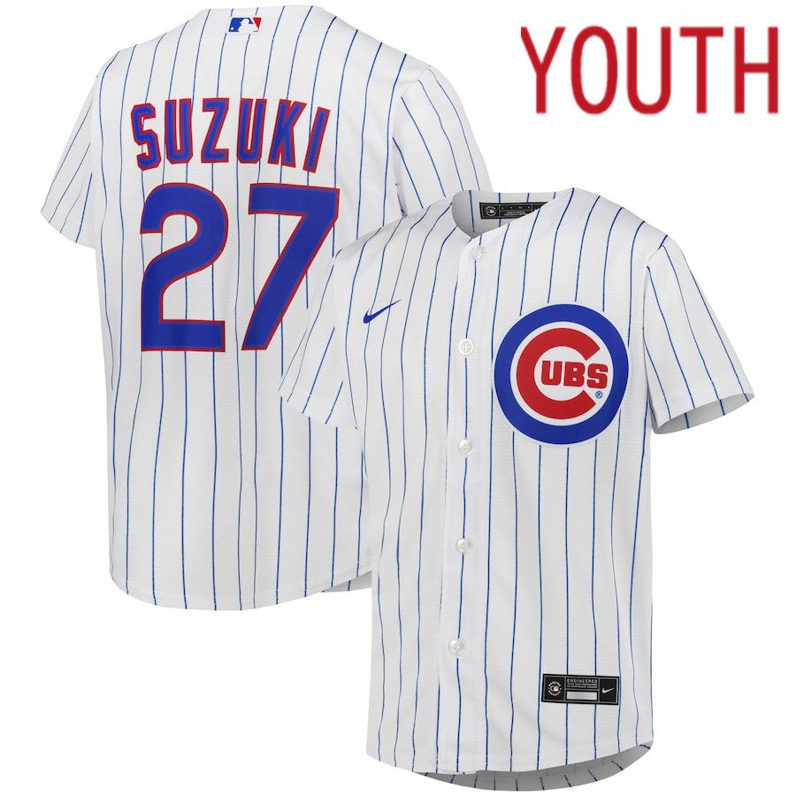 Youth Chicago Cubs 27 Seiya Suzuki Nike White Home Replica Player MLB Jersey